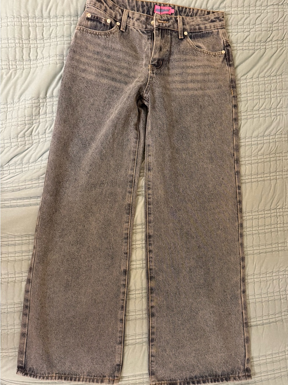 Edikted Women's Washed Gray Bootcut Jeans With Cheetah Heart Detail